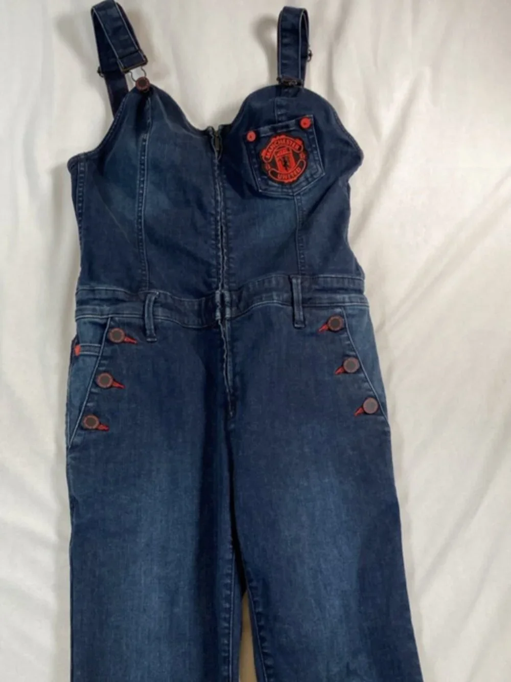 NWT True Religion Manchester United Jumpsuit Man U Denim Overalls Medium
